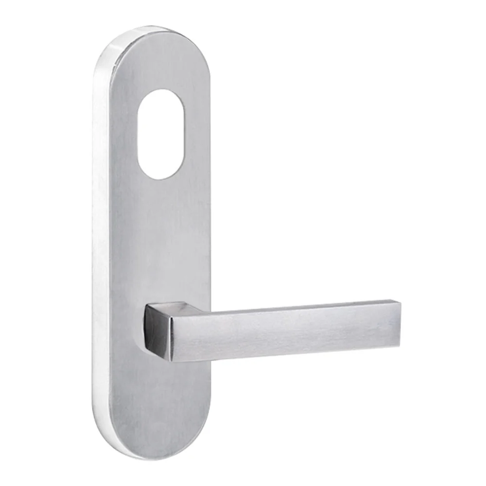 Lockwood 2801 Round End Plate with Cylinder Hole & 101 Lever Satin Chrome 2801/101SC