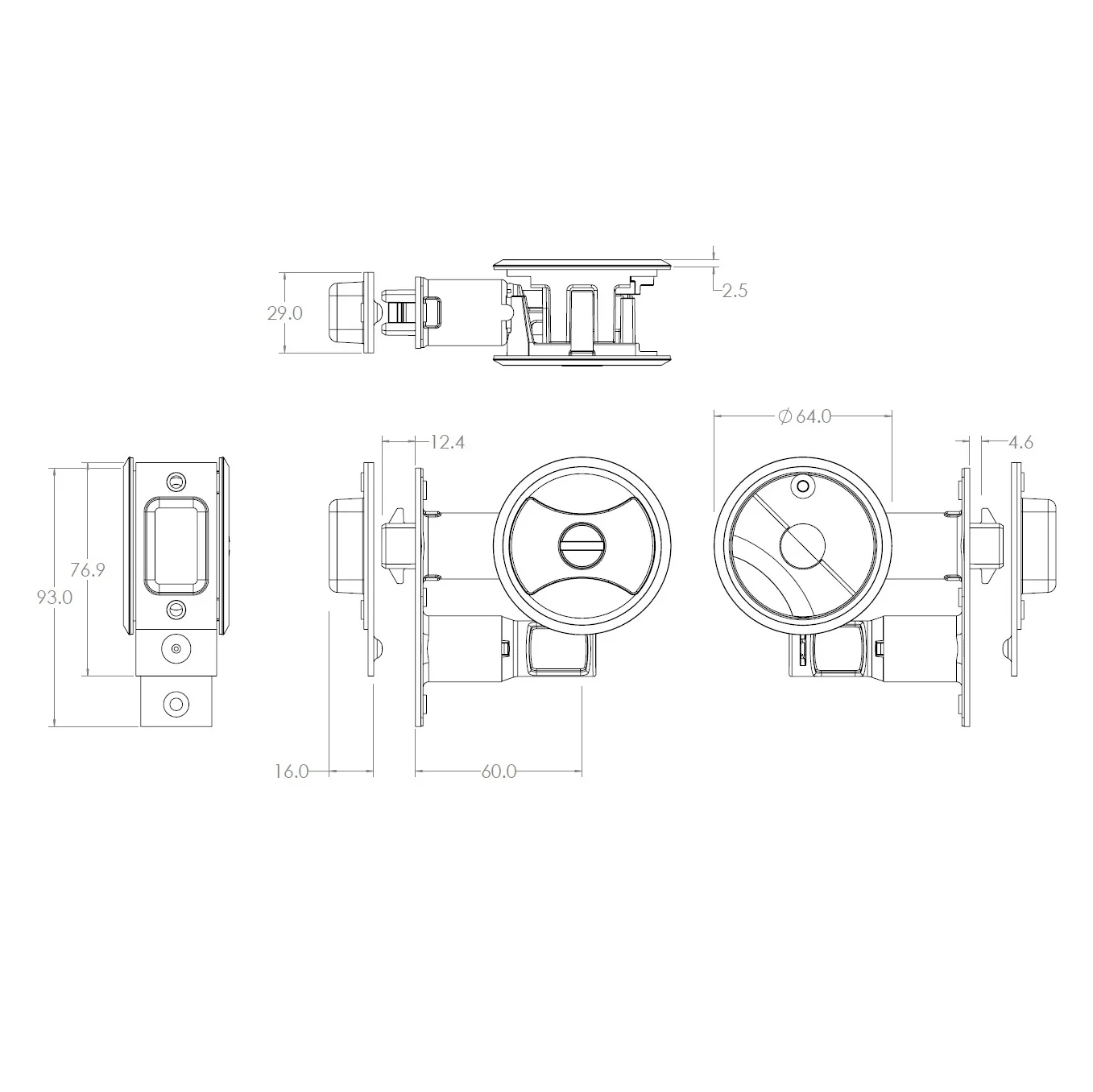 Lockwood Symmetry Round Cavity Sliding Door Privacy Set DP Matt Black 7400MBKDP - Image 3