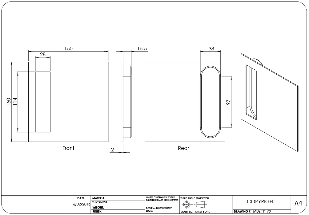 Madinoz FP170 Sliding Door Flush Pull - Available in Various Finishes - Image 2