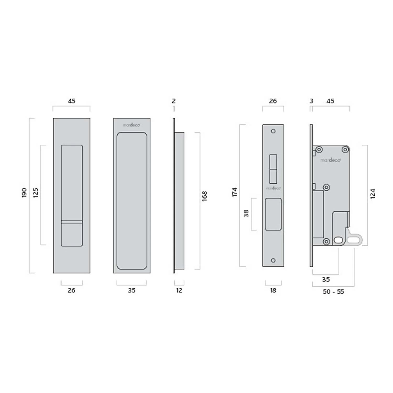 Mardeco 'M' Series Flush Pull Privacy Set for Sliding Doors - Available in Various Finishes - Image 3