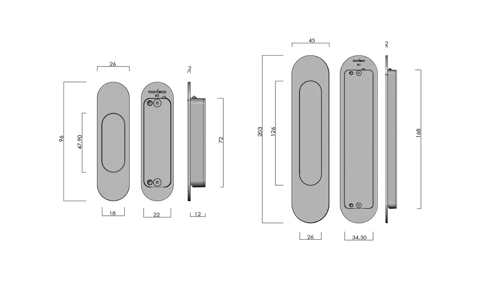 Mardeco Radius Edge M Series Flush Pull Passage Set - Available in Various Finishes - Image 3