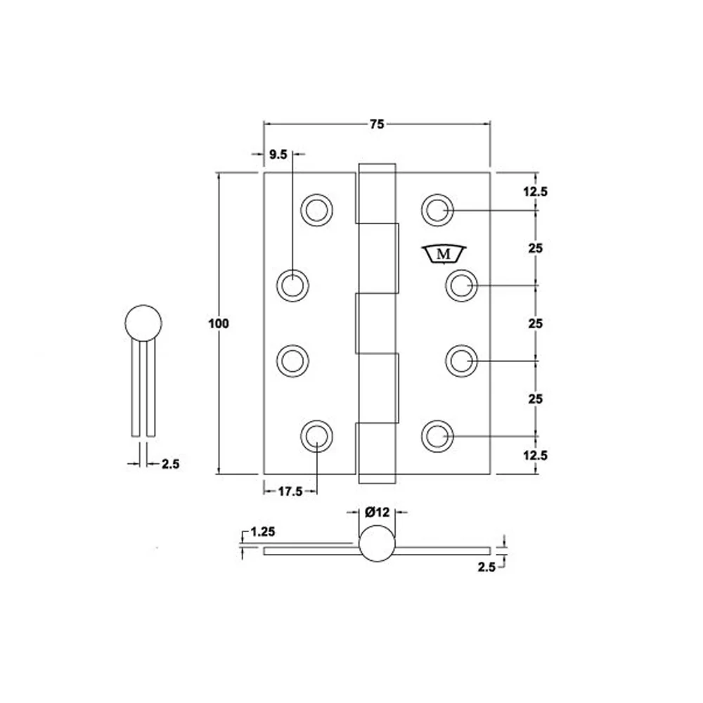 McCallum Door Butt Hinge Fixed Pin 100x75x2.5mm PVD S220PVD - Image 2