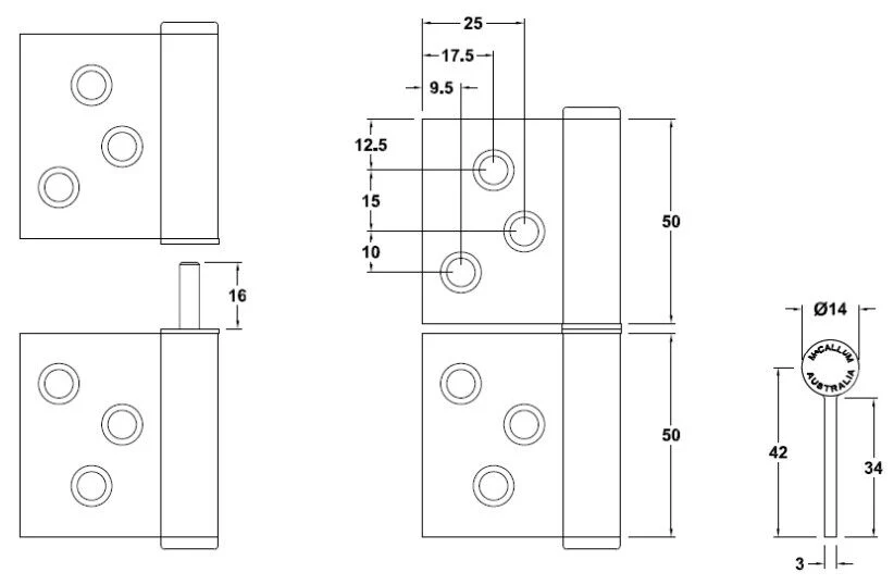 McCallum Door Hinge Aluminium Lift Off Non Handed 109x40mm A103 - Image 2