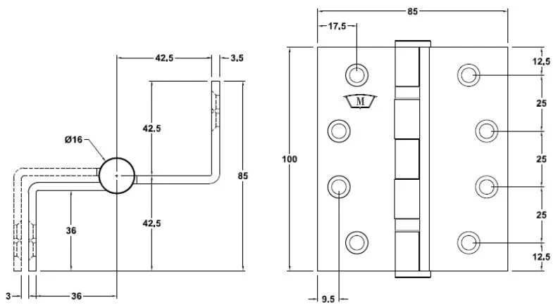 Mccallum Hospital Door Hinge Fixed Pin Stainless Steel 100mm S271 - Image 2