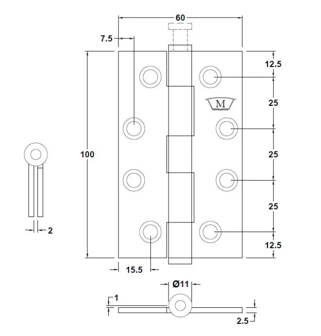 McCallum Stainless Steel Butt Hinge Loose Pin Stainless Steel 100x60mm S211 - Image 2