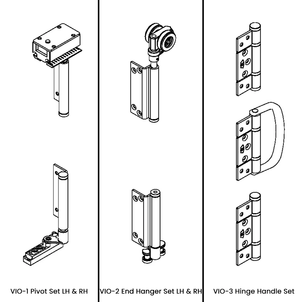 McCallum VIO Folding 3 Door System 2 + 1 Outward Opening Hardware Kit Satin Stainless Steel - Image 2