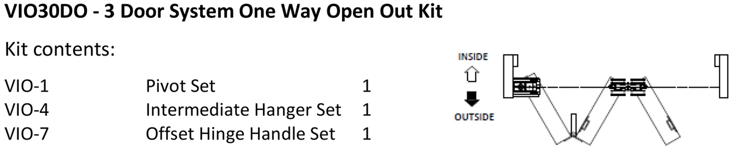 McCallum VIO Folding 3 Door System One Way Outward Opening Hardware Kit Satin Stainless Steel - Image 3