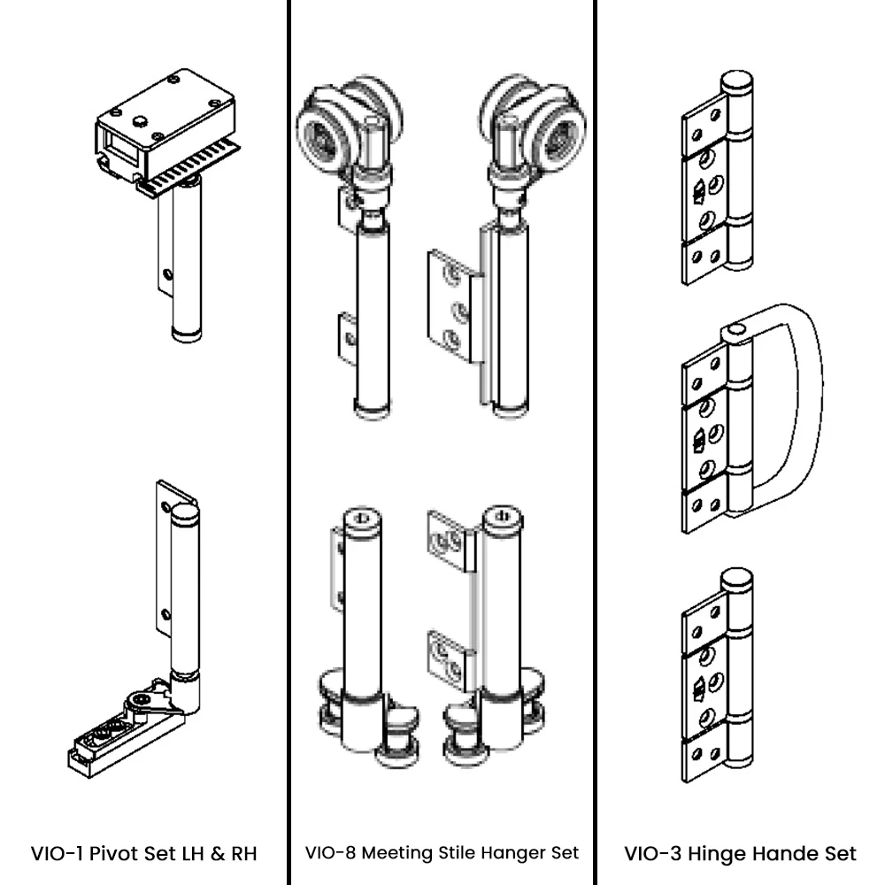 McCallum VIO Folding 4 Door System 2 + 2 Outward Opening Hardware Kit Satin Stainless Steel - Image 2