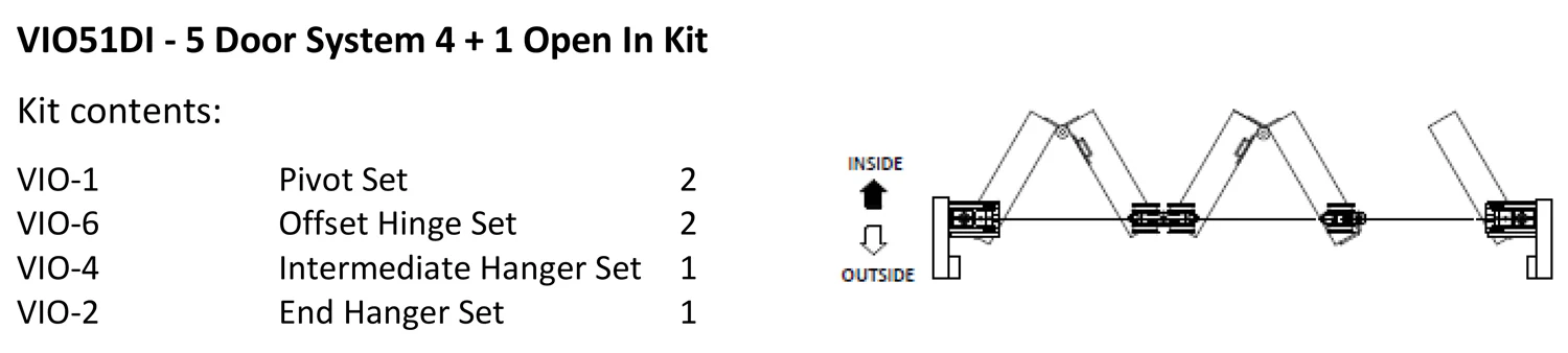 McCallum VIO Folding 5 Door System 4 + 1 Inward Opening Hardware Kit Satin Stainless Steel - Image 3
