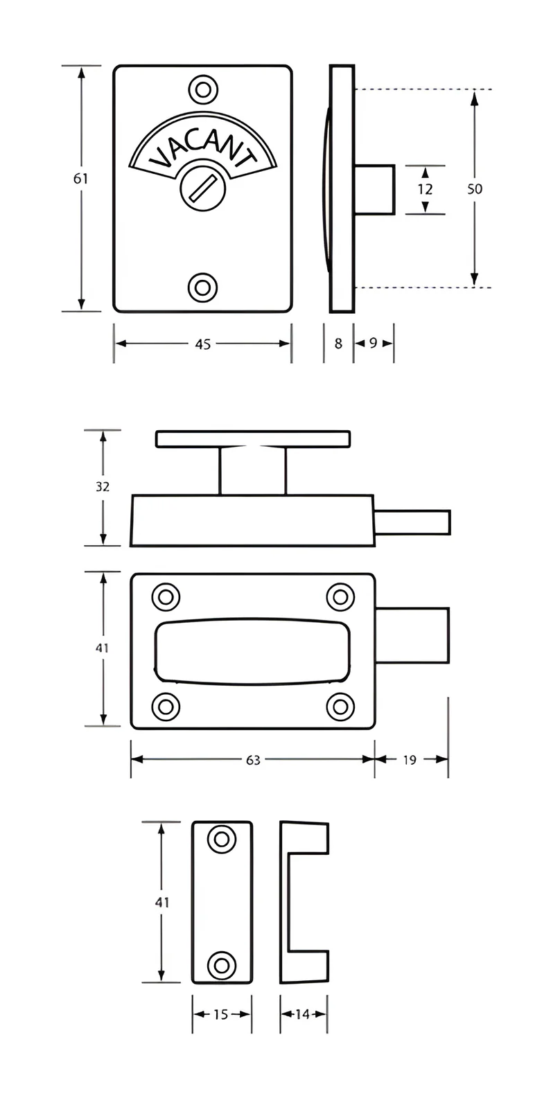 Metlam Ambulant Lock and Indicator Set 100A Satin Chrome Plate 100A_LOCK_SCP - Image 2