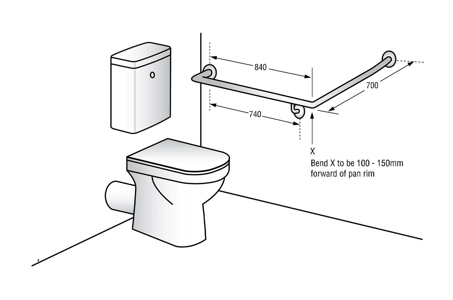 Metlam Grab Rail 30 Degree Side Wall Left Hand 840mm Satin Stainless Steel MLR101X_SS - Image 2