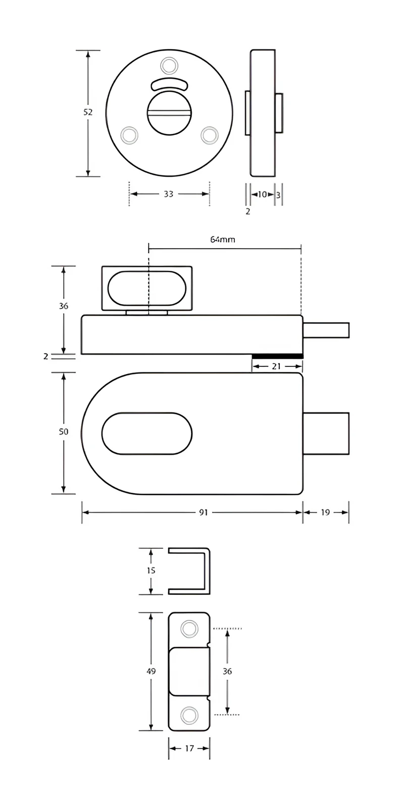 Metlam Lock and Indicator Set with Bumper Satin Stainless Steel 700_LOCK_SS - Image 3
