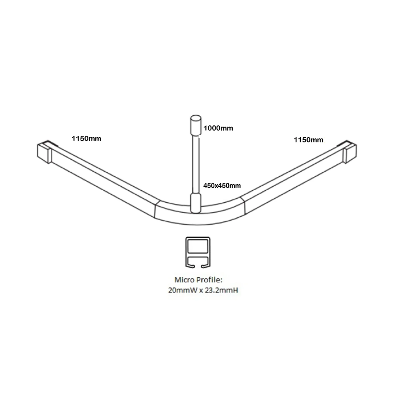 Metlam Modular L Bend Shower Curtain Track System 1600x1600mm SCT_MOD1600X1600MM - Image 2