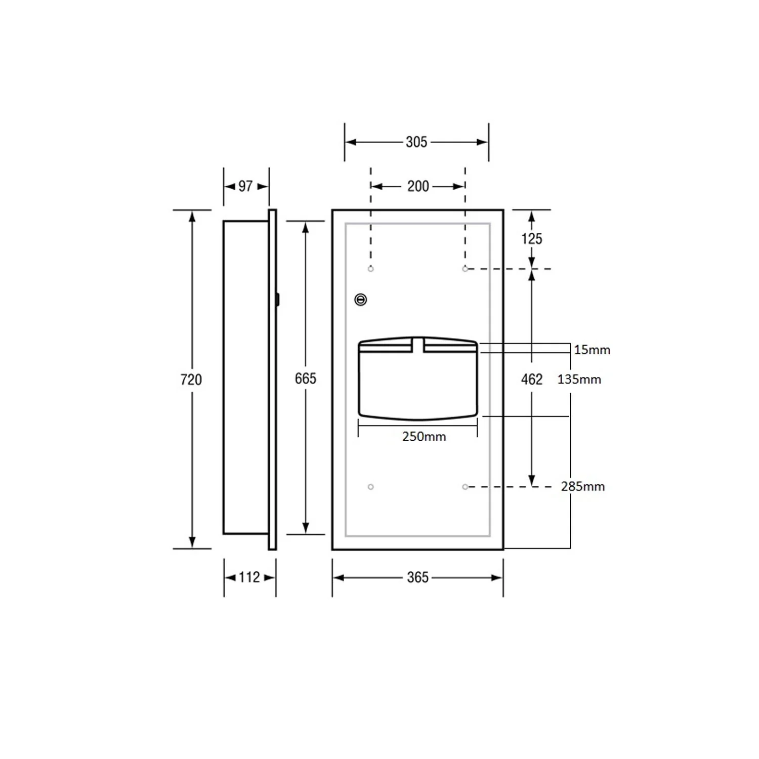 Metlam Paper Towel Dispenser with Waste Receptacle 365x720x112mm Satin Stainless Steel ML710_REC_MK2 - Image 2