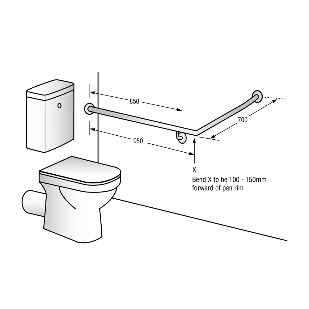 Metlam Rear/Side Wall Grab Rail 30degree - Available in Various Handing - Image 2