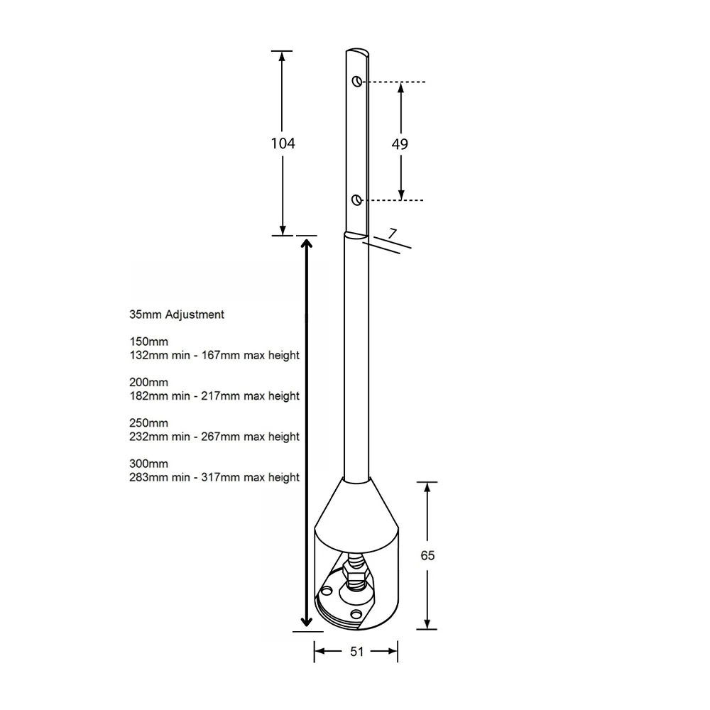 Metlam Rebated Shaft Foot Assembly 200mm Satin Stainless Steel 110_200LEG - Image 2