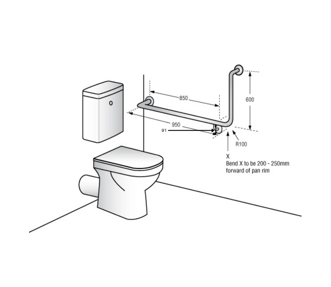 Metlam Side Wall Grab Rail 90degree - Available in Various Finishes and Handing - Image 2