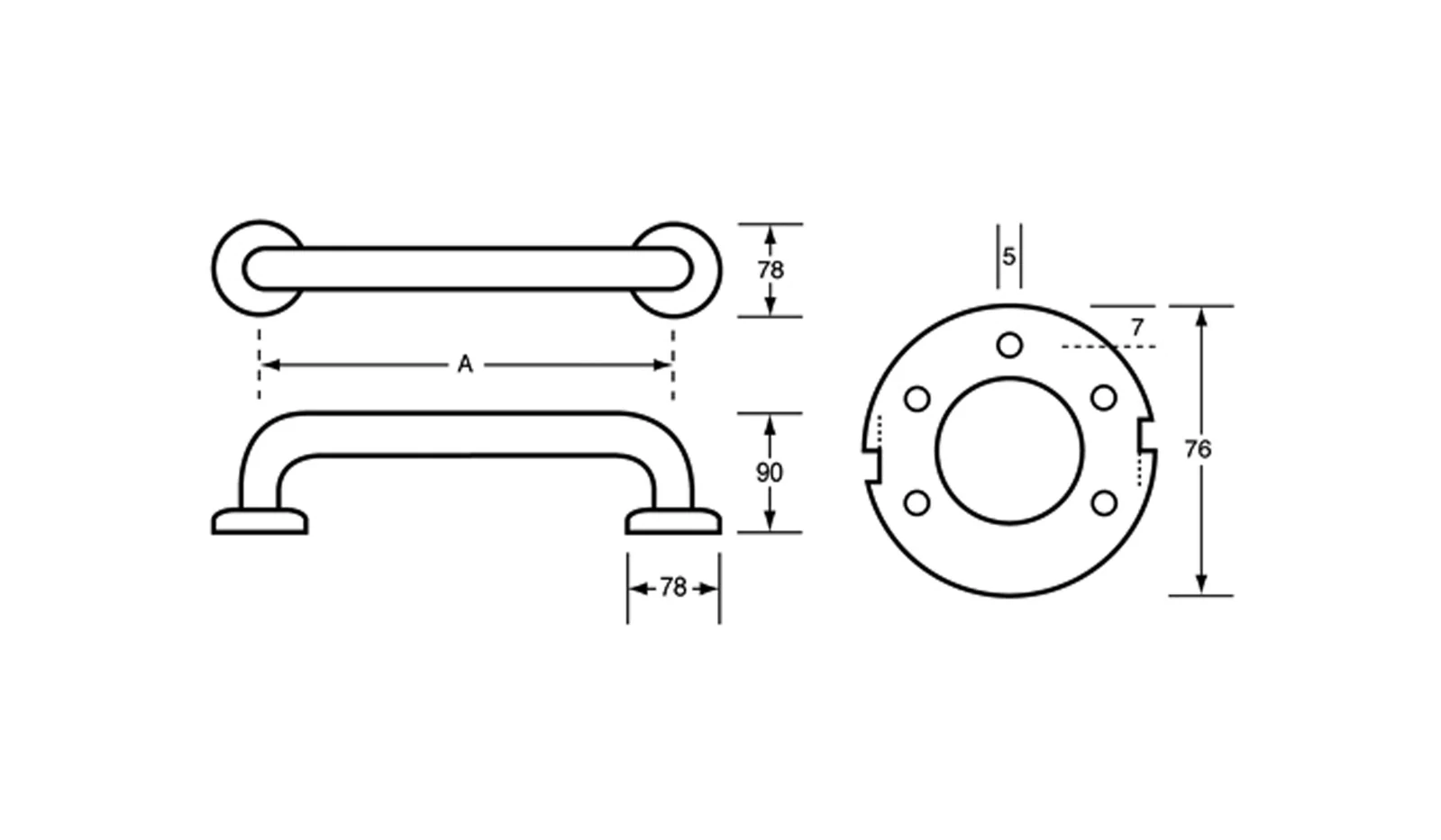 Metlam Straight Grab Rail Antimicrobial Coated - Available in Various Sizes - Image 2
