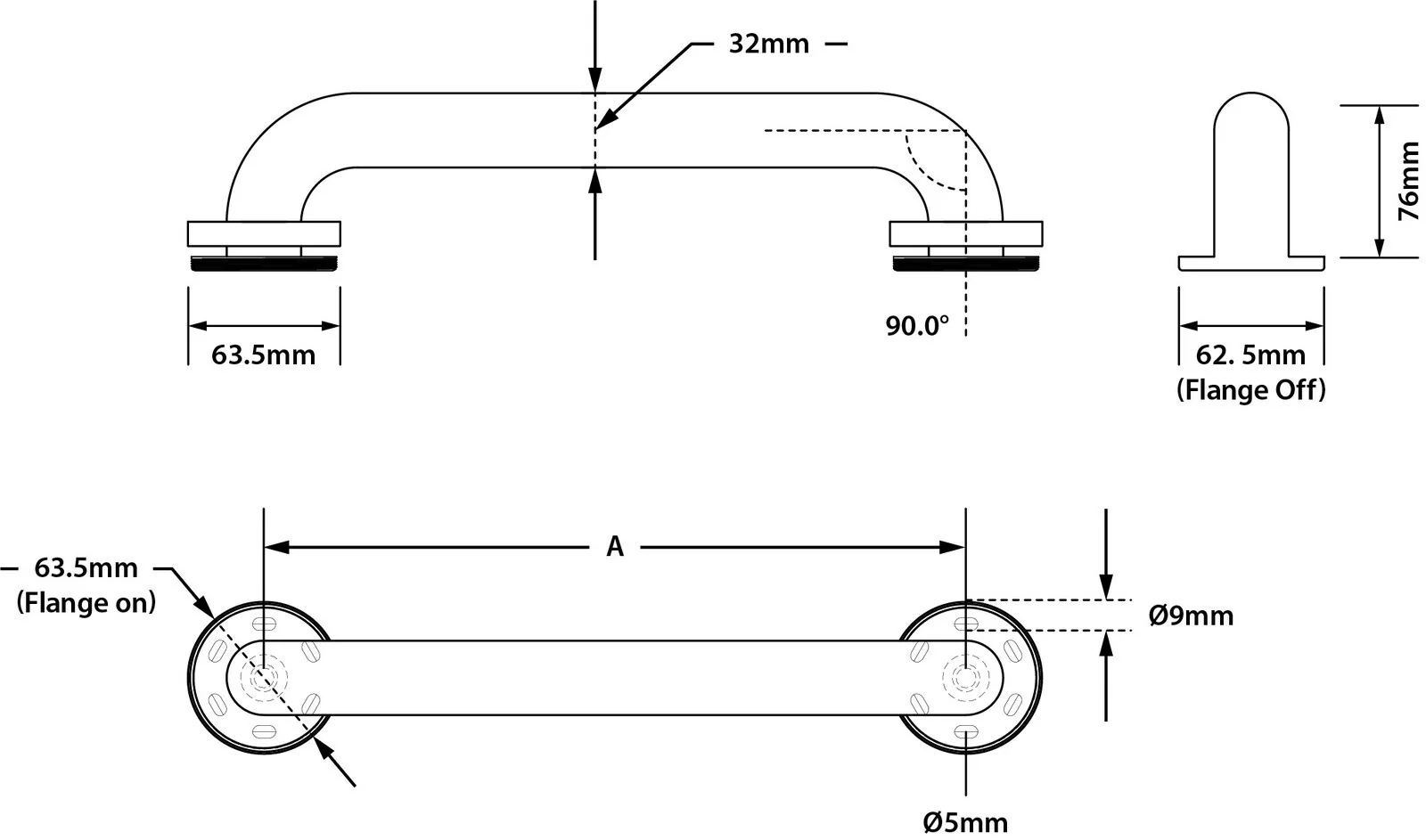 Metlam Straight Grab Rail Concealed Fix Polished Stainless Steel - Available in Various Sizes - Image 2