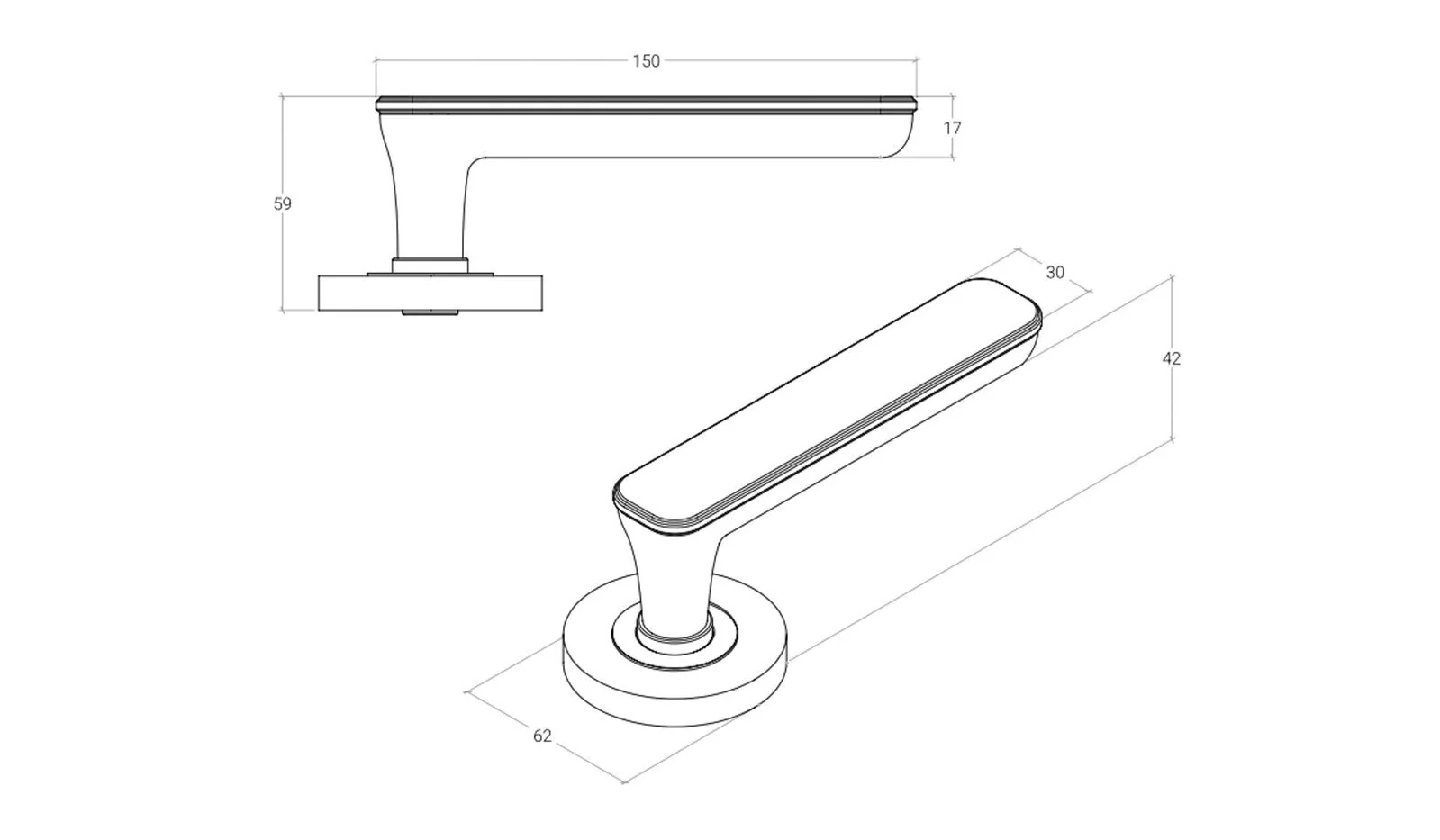 Momo Aspen Door Lever Handle on Round Rose Passage Set - Available in Various Finishes - Image 2
