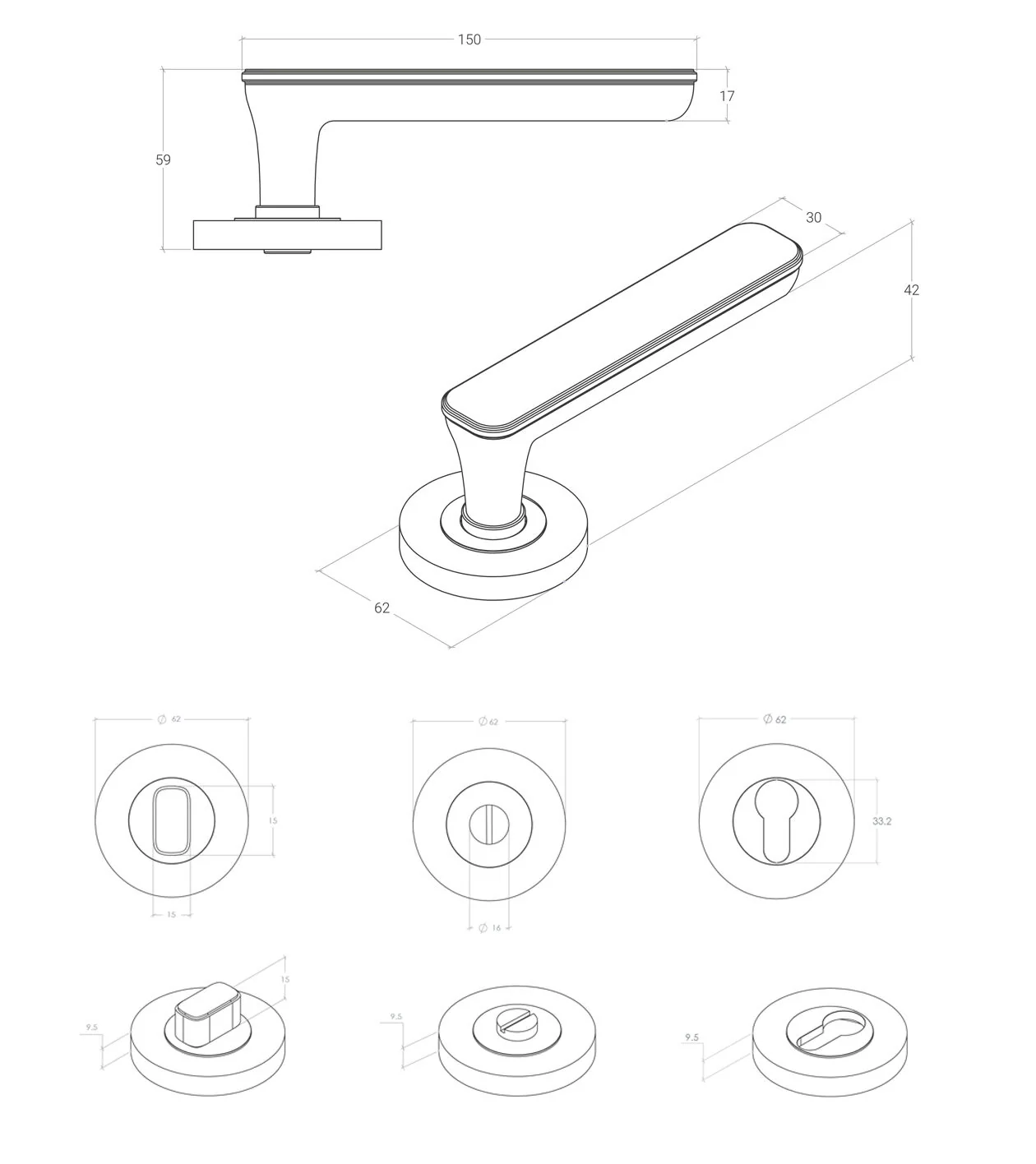 Momo Aspen Door Lever Mortice Lock Privacy Set - Available in Various Finishes - Image 2