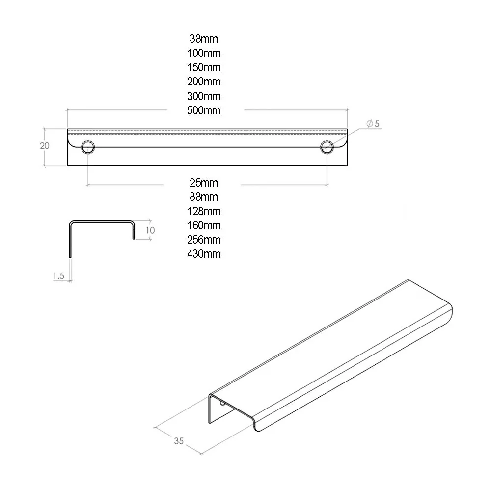 Momo Ferrara Lip Pull Handle - Available in Various Finishes and Sizes - Image 2