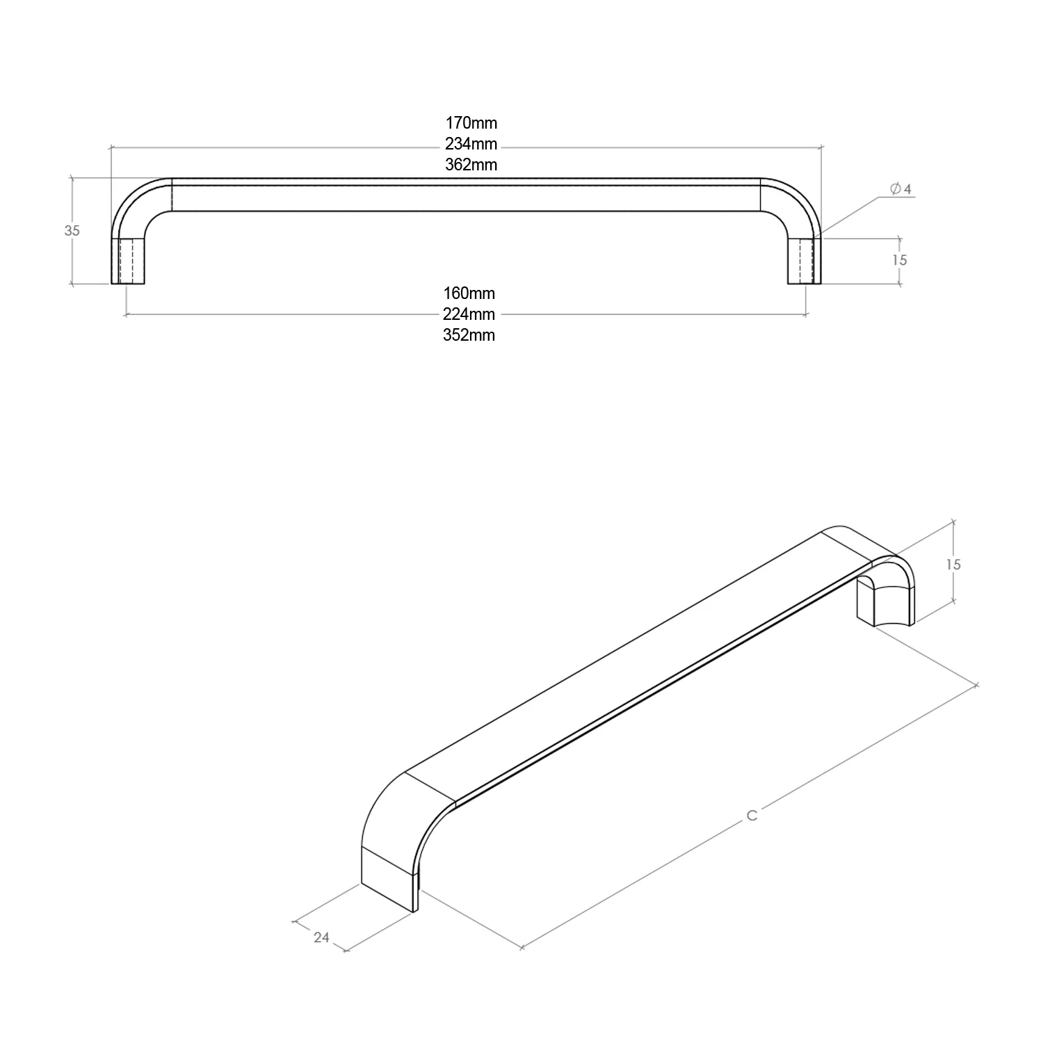 Momo Kempten D Handle Aluminium Brushed Nickel - Avaialble in Various Sizes - Image 2