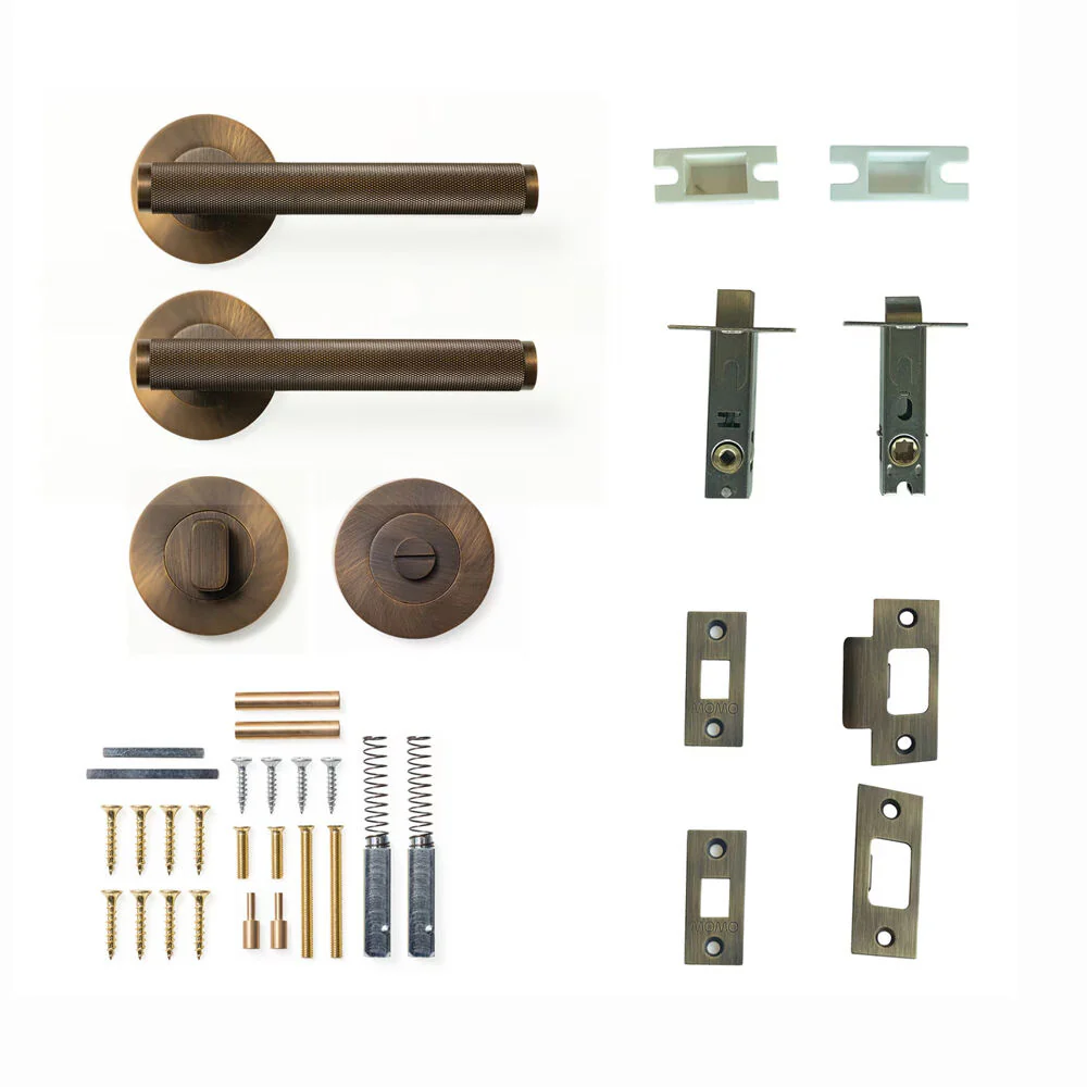 Momo Bellevue Knurled Door Handle Lever Tubular Latch Privacy Set- Available in Various Finishes - Image 2