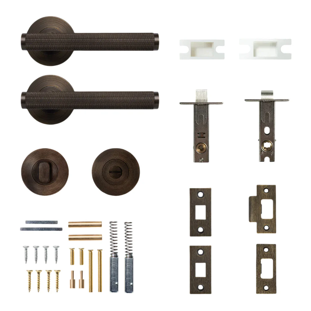 Momo Bellevue Knurled Door Handle Lever Tubular Latch Privacy Set- Available in Various Finishes - Image 7