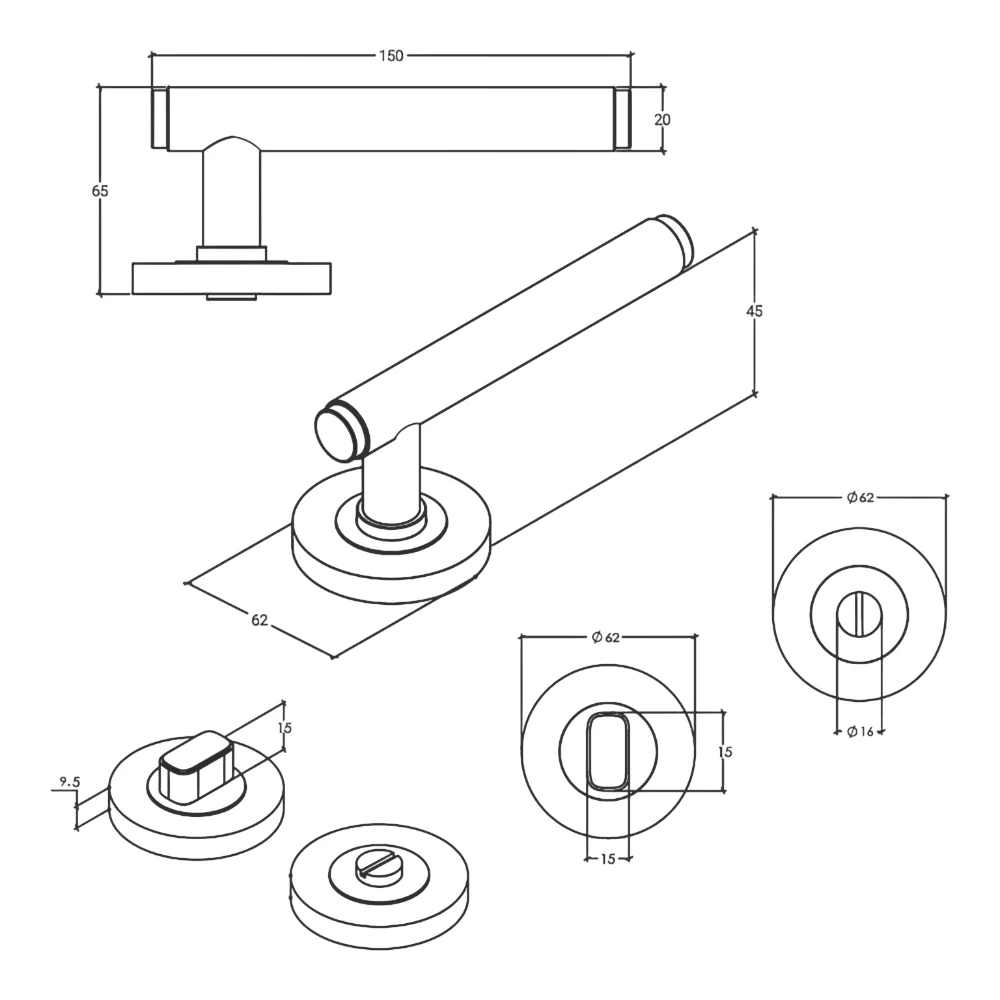 Momo Bellevue Knurled Door Handle Lever Tubular Latch Privacy Set- Available in Various Finishes - Image 8