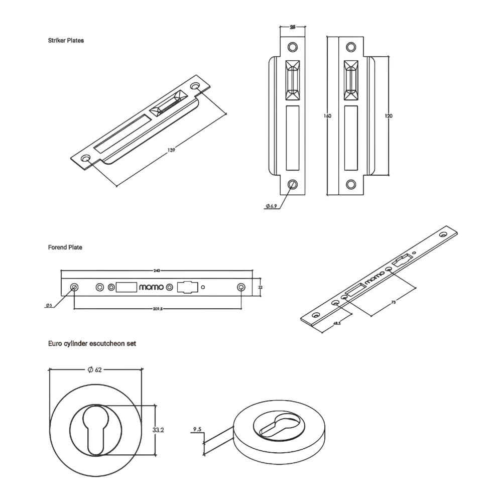 Momo Roller Mortice Solid Brass Entrance Set - Available in Various Finishes - Image 8
