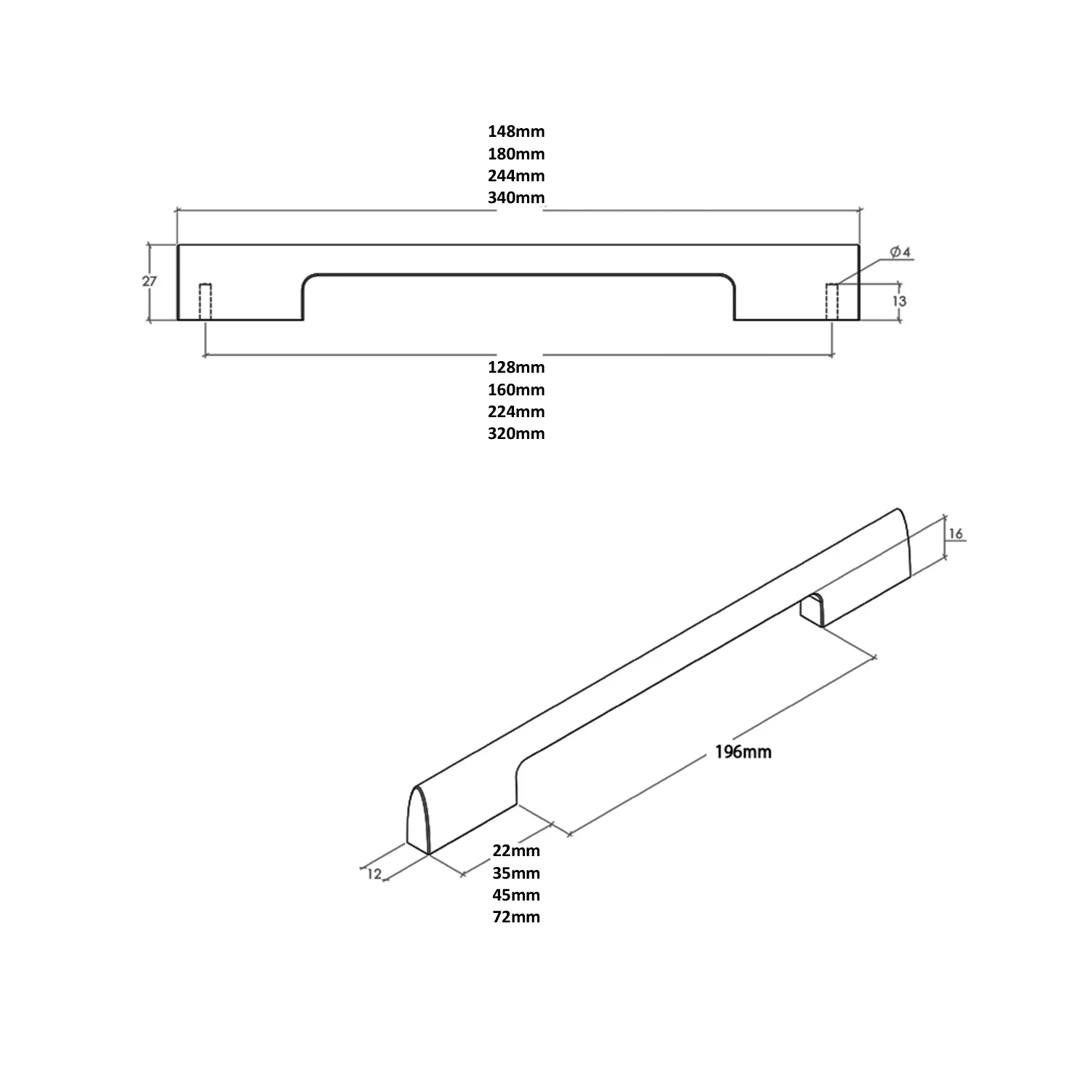 Momo Vieste Cabinet D Handle - Available in Various Finishes and Sizes - Image 2