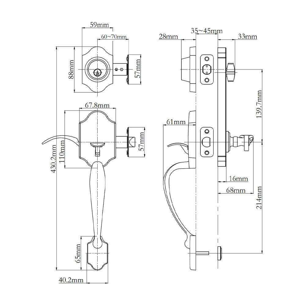 N2lok Charente Door Handle Interconnect Flutto Lever Entrance Set - Available in Various Finishes - Image 2