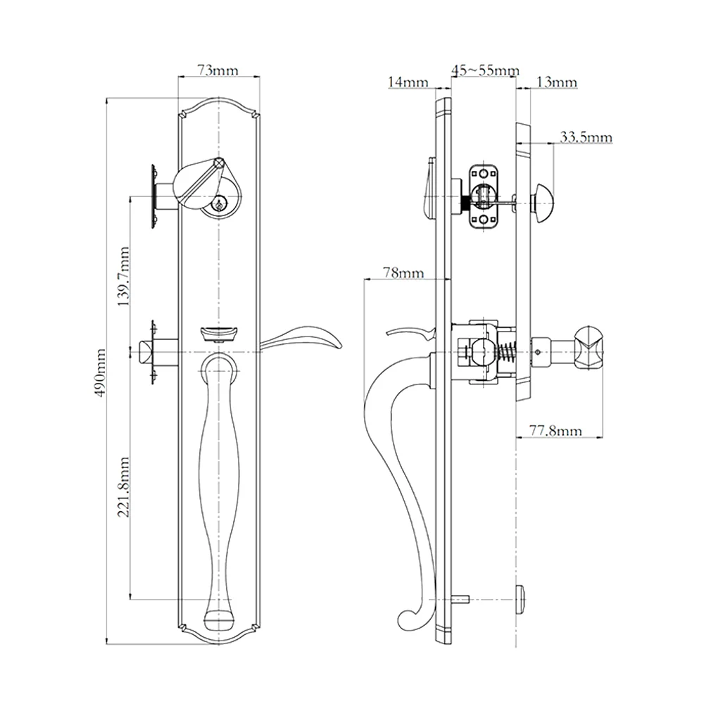 N2lok Etna Door Handle Single Cylinder Wave Lever Entrance Set - Image 2
