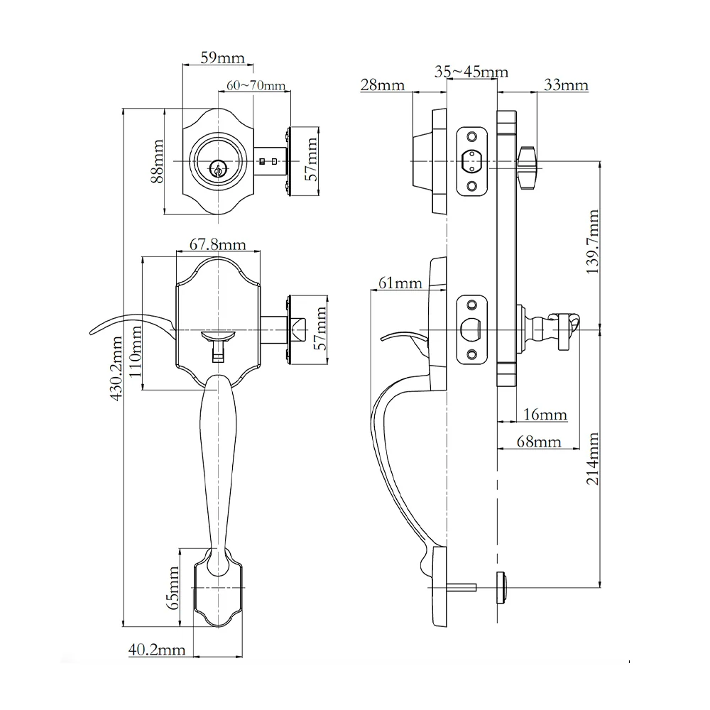 N2lok Garrone Door Handle Single Cylinder Flutto on Piatta Entrance Set - Image 2