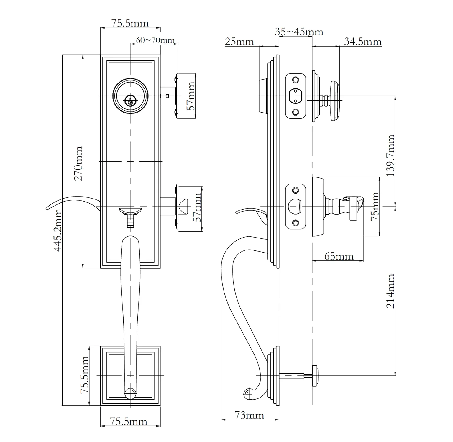 N2lok Seine Door Handle Double Cylinder with Egg Knob Entrance Set Box Pack - Image 2