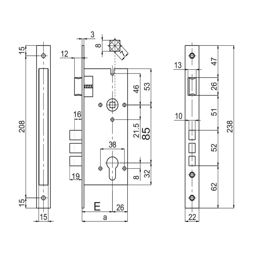Parisi Cylinder Deadlock with Latch 2200 - Available in Various Finishes and Sizes - Image 2
