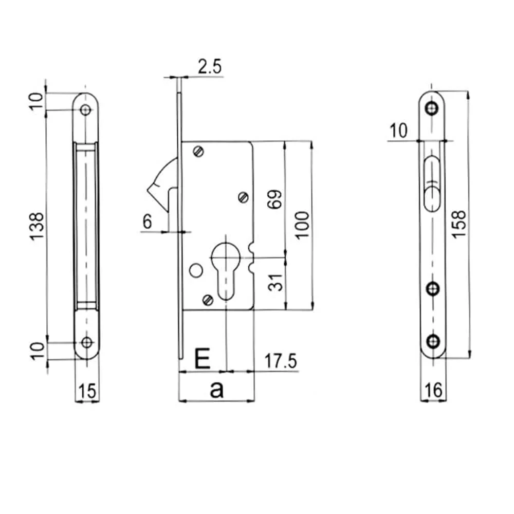 Parisi Cylinder Sliding Door Lock 2300 - Available in Various Finishes and Sizes - Image 2