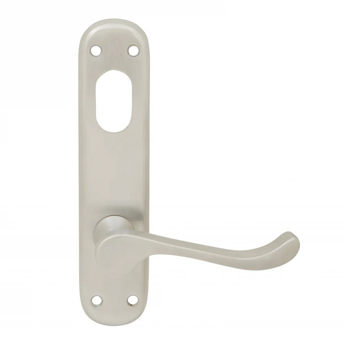 Pavtom Door Handle Lolita Lever Oval Lock Plate Satin Chrome 738205SC