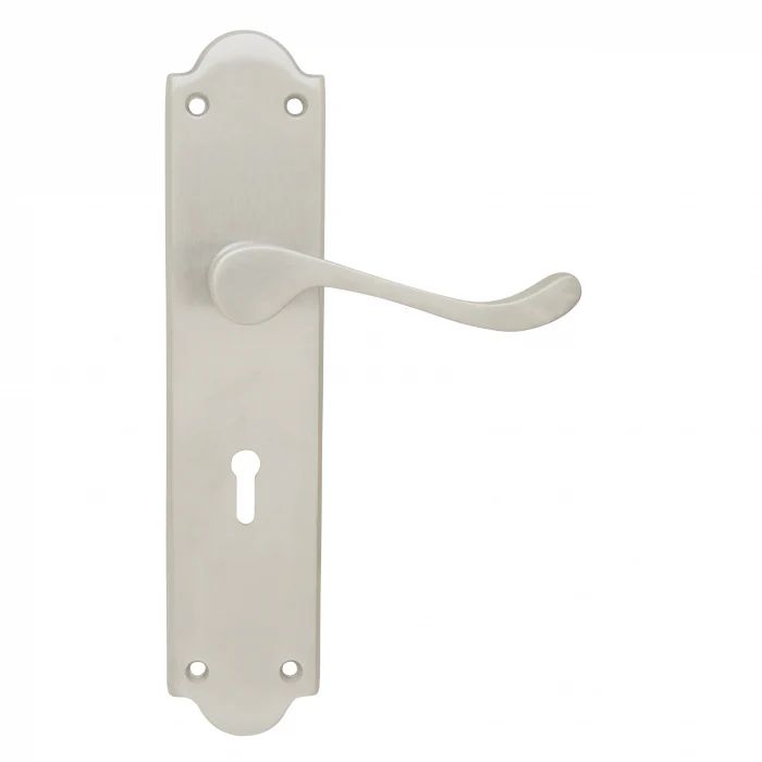 Pavtom Door Handle Scroll Lever Bit Key Mortice Lock Plate Satin Chrome 7401SC