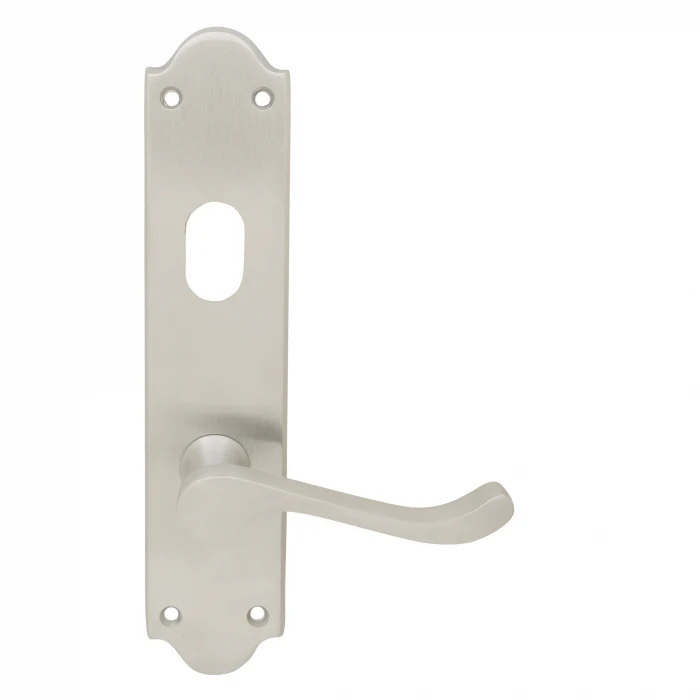 Pavtom Door Handle Scroll Lever Oval Lock Plate Satin Chrome 220x50mm 7405SC