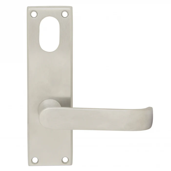 Pavtom Door Handle Wide Lever Oval Lock Plate Satin Chrome 150x42mm 7705SC
