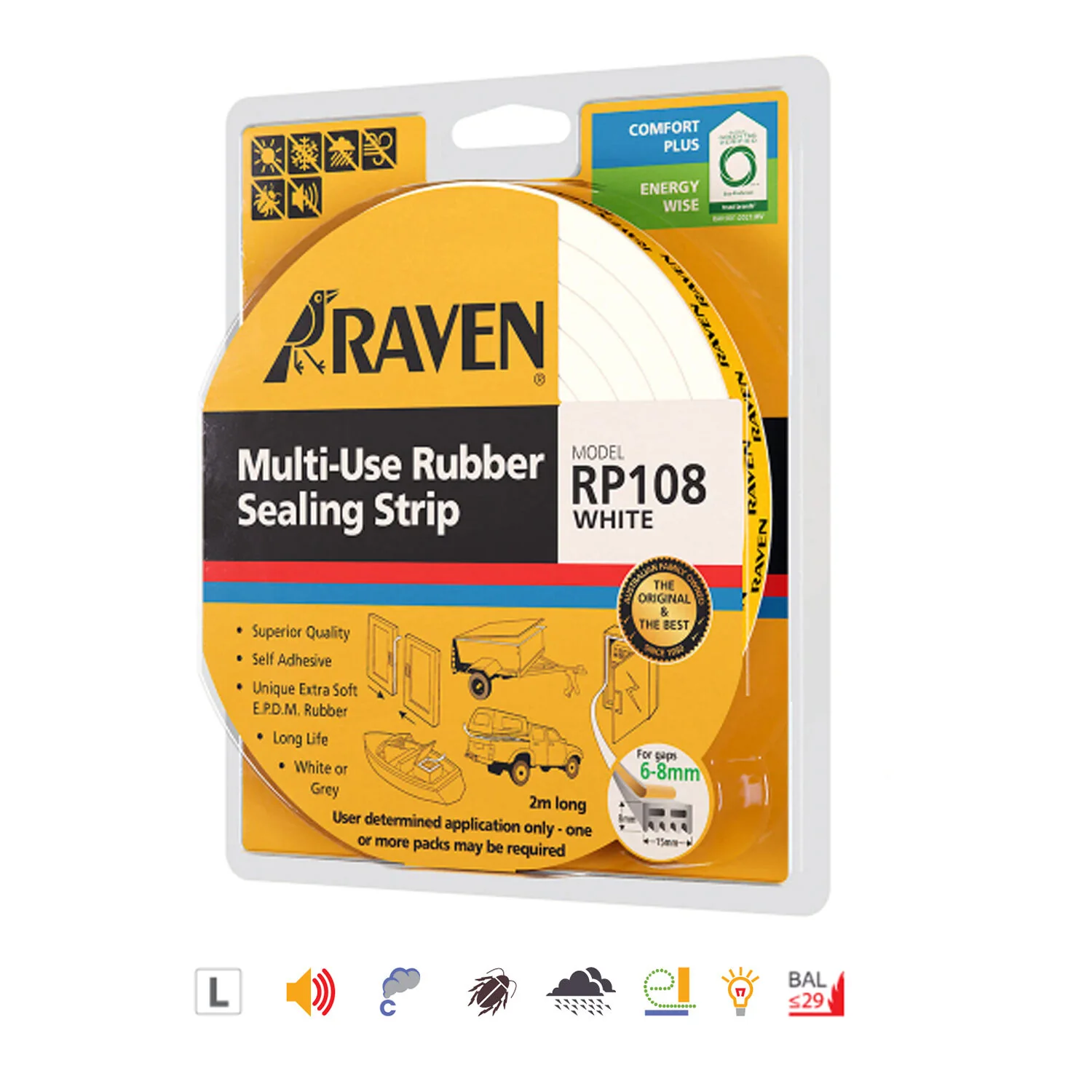 Raven RP108 Multi-Use Self Adhesive Rubber Sealing Strip 2000mm - Available in Grey and White Finish - Image 4