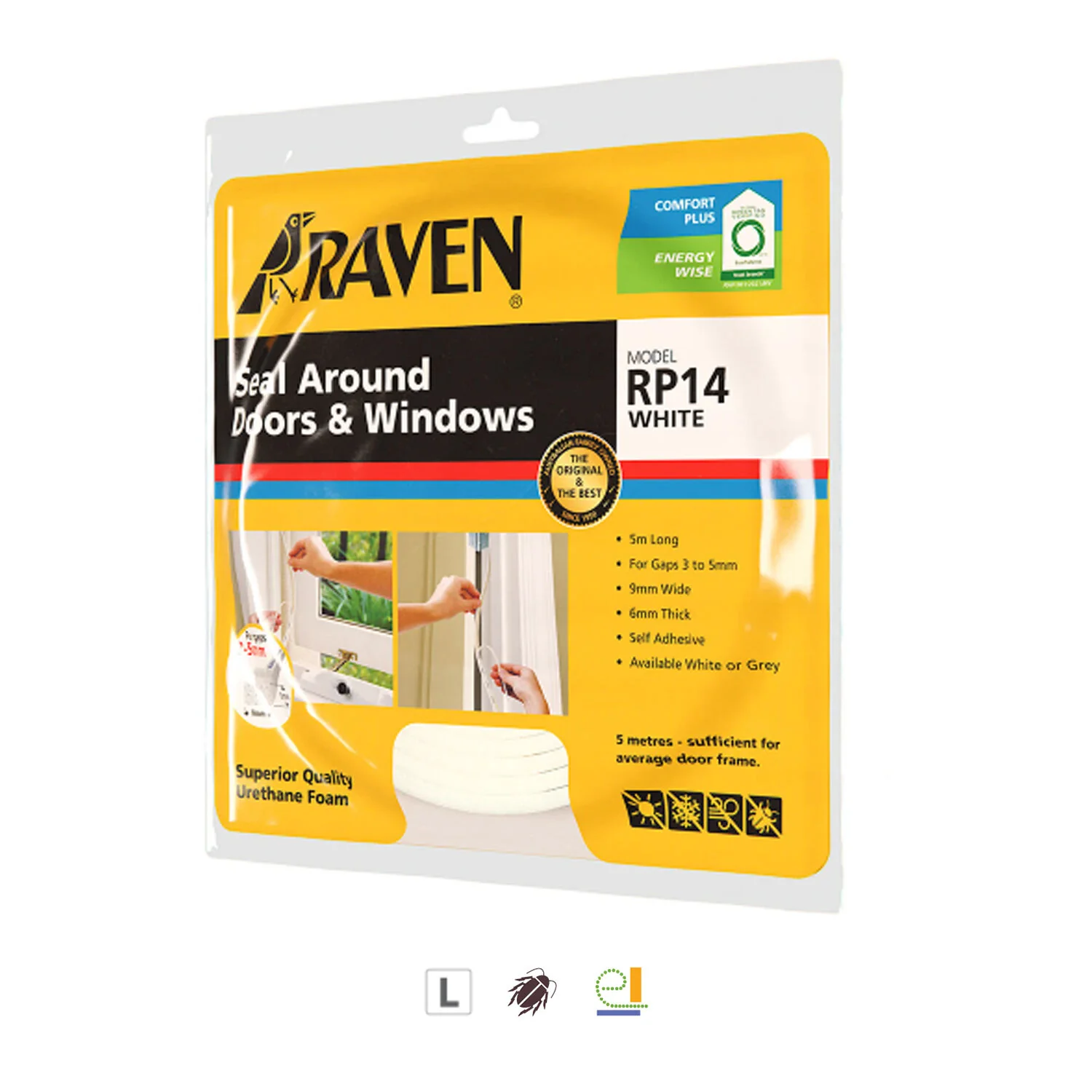 Raven Self Adhesive Seal Around Doors And Windows 5000mm - Available in Grey and White Finish - Image 4