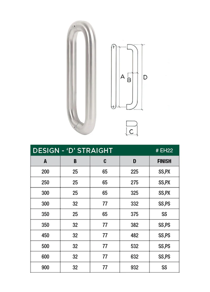 Scope D Entrance Pull Handle Straight - Available in Various Finishes and Fixing - Image 2