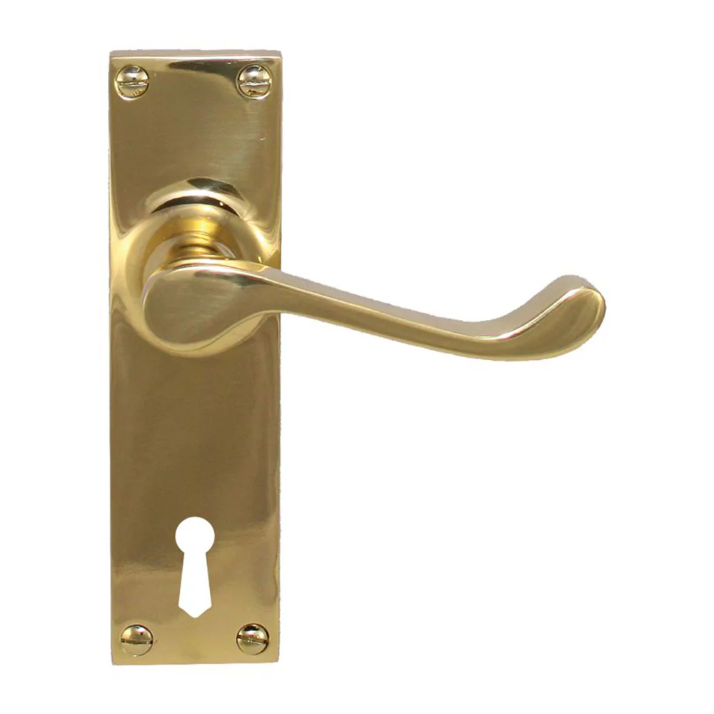 Superior Brass Colonial Door Lever on Plate Bitkey Hole - Available in Various Finishes - Image 2