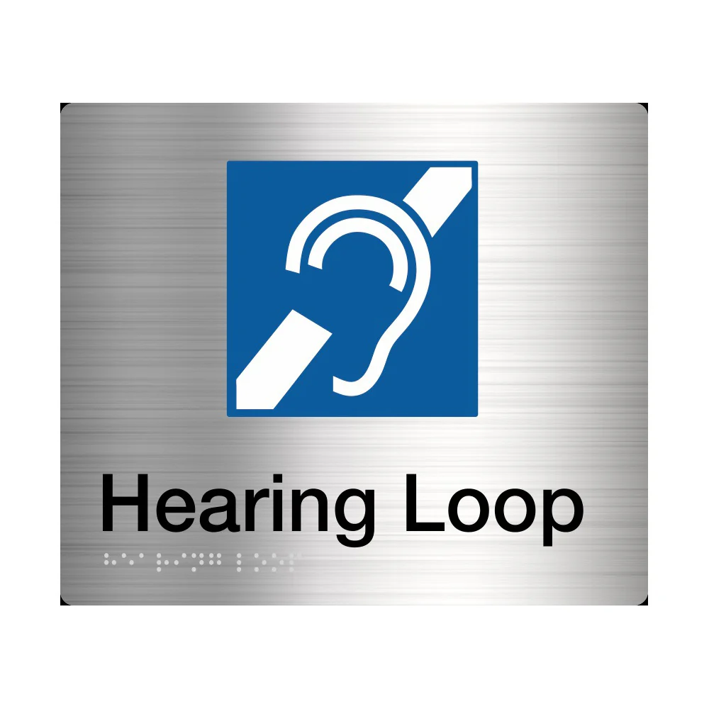 Tim The Sign Man Hearing Loop Sign Braille Stainless Steel HL-SS