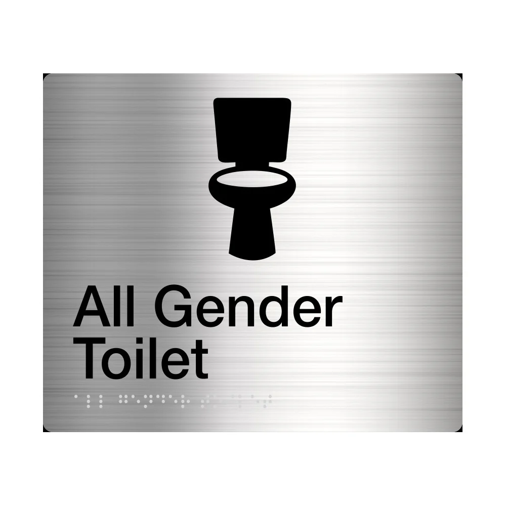 Tim The Sign man Stainless Steel All Gender Toilet Sign Braille AGT-SS