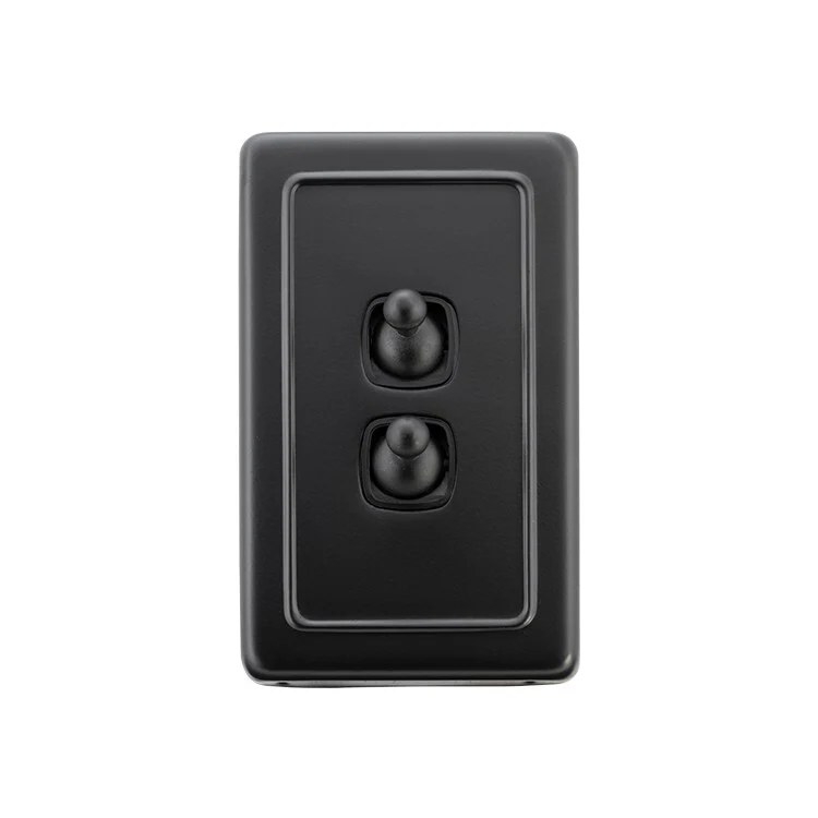 Tradco 2 Gang Flat Plate Toggle Switches Matt Black 72x115mm 5353