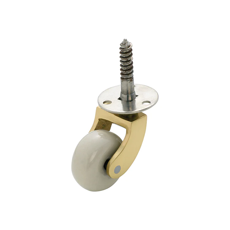 Tradco 3506PB Screw Plate Castor White Porc. Wheel Polished Brass 32mm